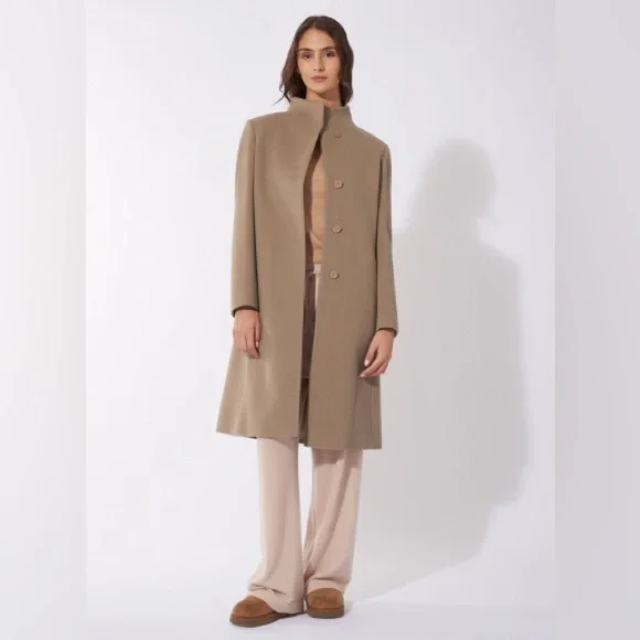 NWT Cinzia Rocca Icons Taupe Wool Cashmere Coat Italy Minimalist Size 12 - Picture 2 of 14